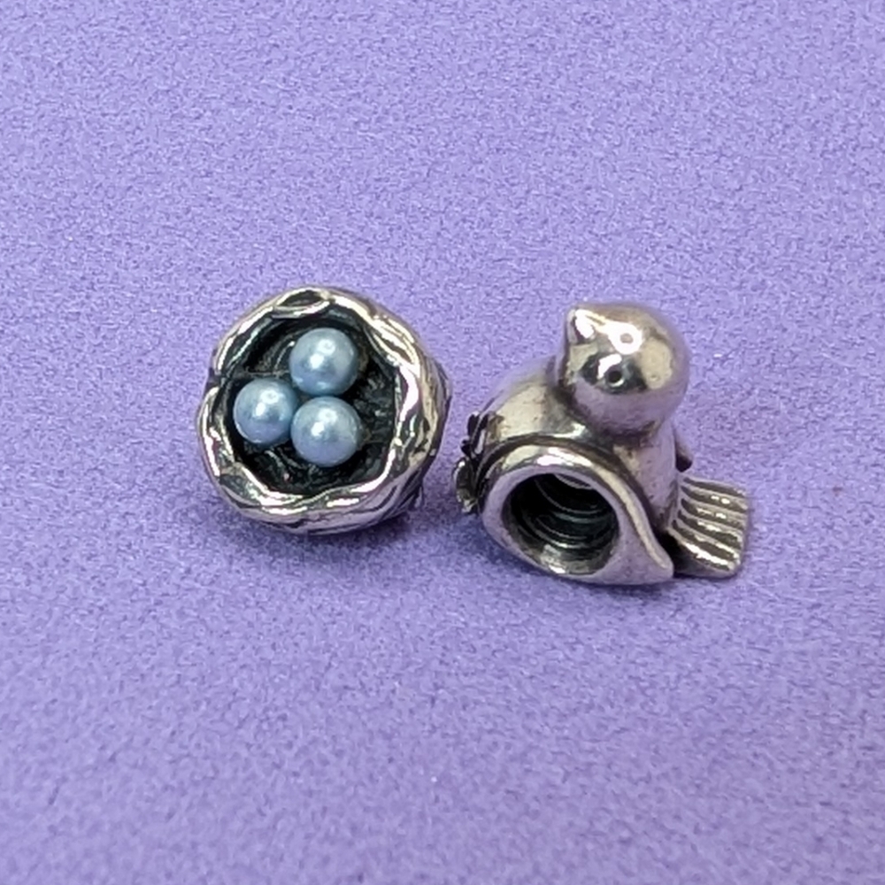 Pandora Sterling 925 Charms- Set Of 2- Bird And Nest